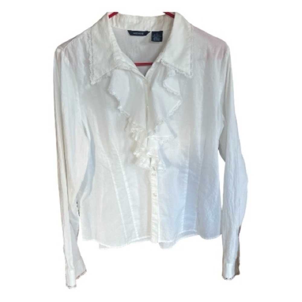 Vintage 80s Westbound White Ruffle Front Blouse